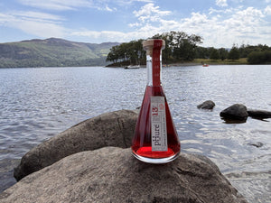 pHure Pink Gin on a rock at the water's edge